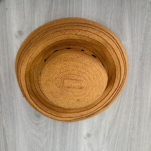 August Womens Hat Woven Straw Sun Hat Honey Brown Studded Band Wide Brim Summer